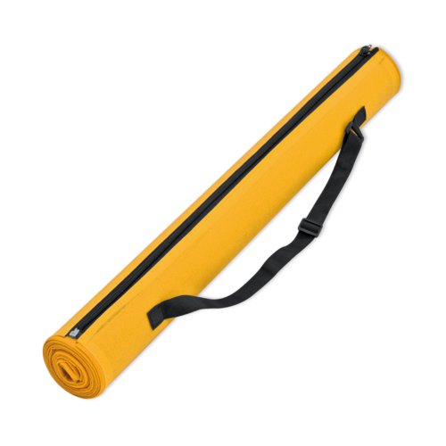 Tapis de plage jaune avec fermeture clair et sangle de transport.