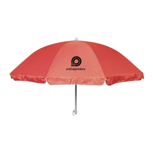Parasol de plage rouge avec mt et baleines en mtal.