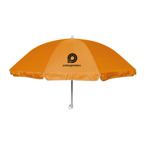 Parasol orange avec armature et housse.