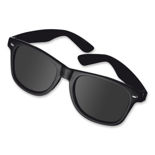 Lunettes de soleil noires en plastique avec verres foncs.