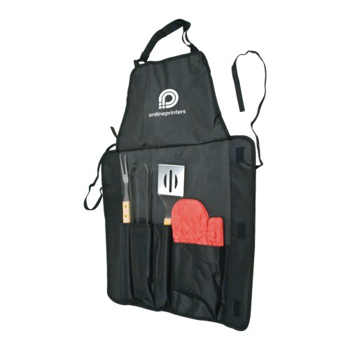 Tablier de barbecue noir avec tour de cou réglable et poches.