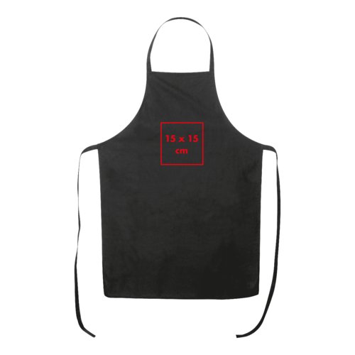Tablier noir en coton avec tour de cou et longues lanires.