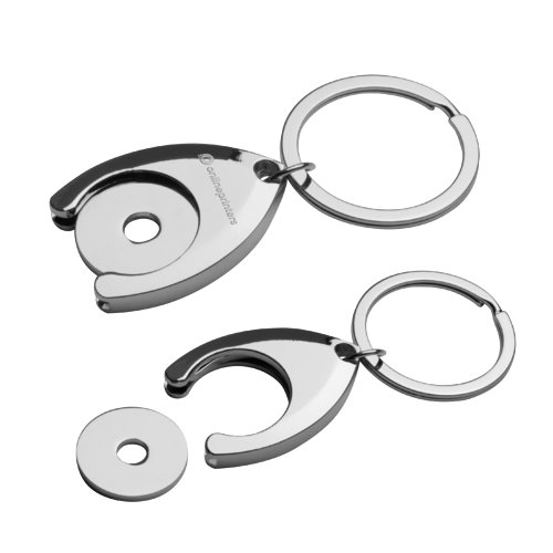 Porte-clés en métal avec jeton de caddie et anneau en métal.
