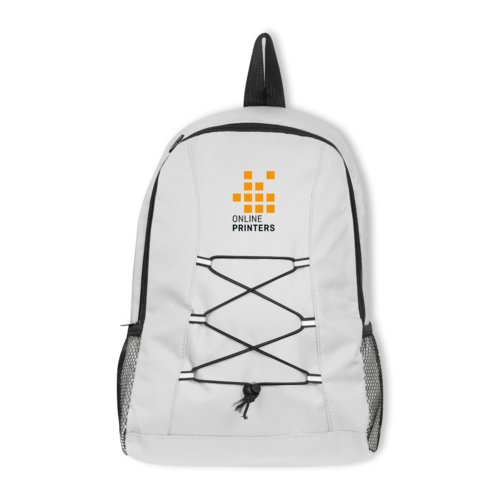 Sac  dos blanc en polyester avec cordon de serrage et poches latrales en filet.