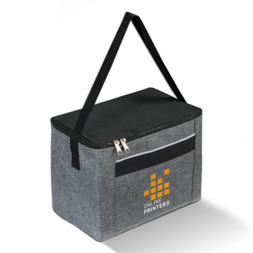 Sac isotherme en tissu anthracite avec fermeture clair et poigne de transport.