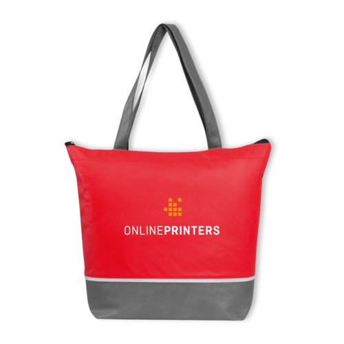 Sac isotherme rouge non-tiss avec fermeture clair et poignes.