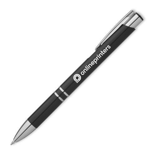 Stylo  bille en mtal noir avec clip et mcanisme  pression.