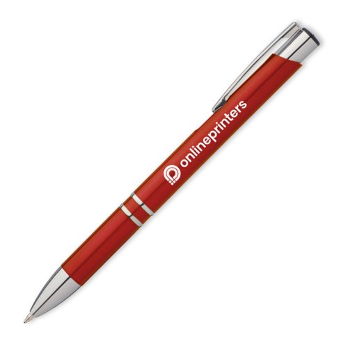 Stylo  bille rouge en mtal avec clip et bouton poussoir.