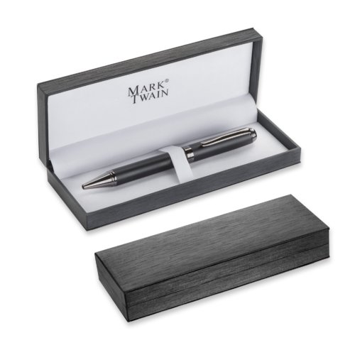 Stylo  bille en mtal gris avec coffret cadeau assorti.