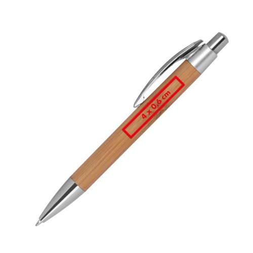Stylo à bille en bambou clair avec clip et mécanisme à poussoir.