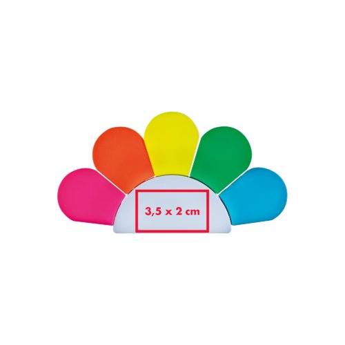 Surligneur multicolore en forme de fleur avec cinq couleurs.