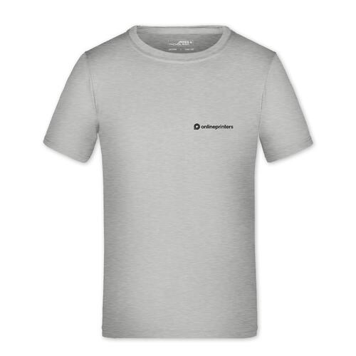 T-shirt enfant en polyester gris chin� � manches courtes.