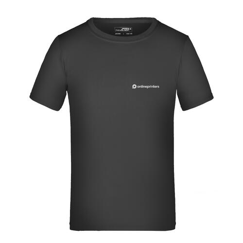 T-shirt noir en polyester pour enfants avec manches courtes.