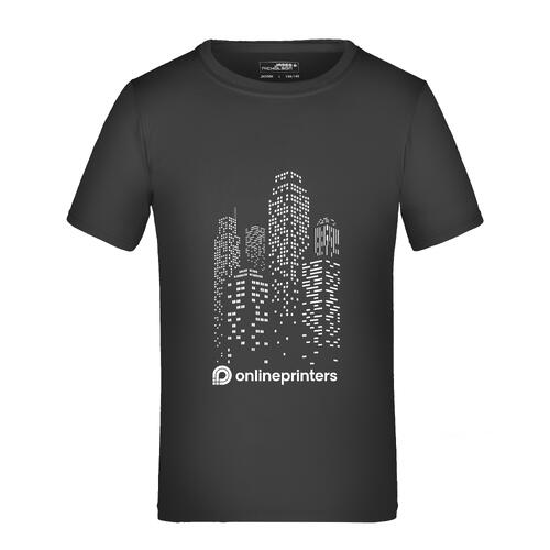 T-shirt noir pour enfant en polyester avec manches courtes.