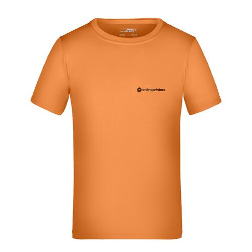 T-shirt orange pour enfant en polyester � manches courtes.