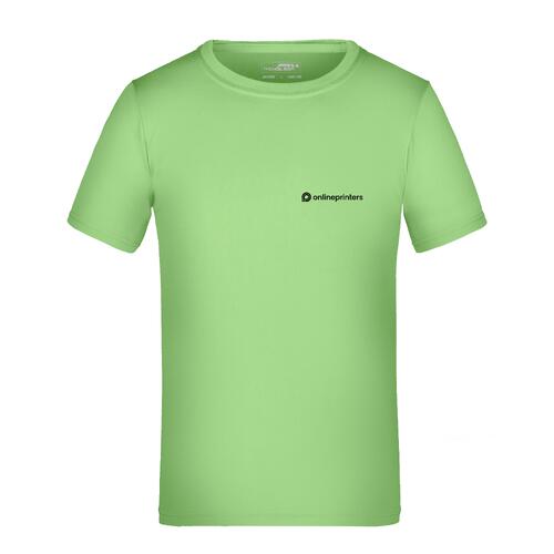 T-shirt en polyester vert pomme pour enfants avec manches courtes.