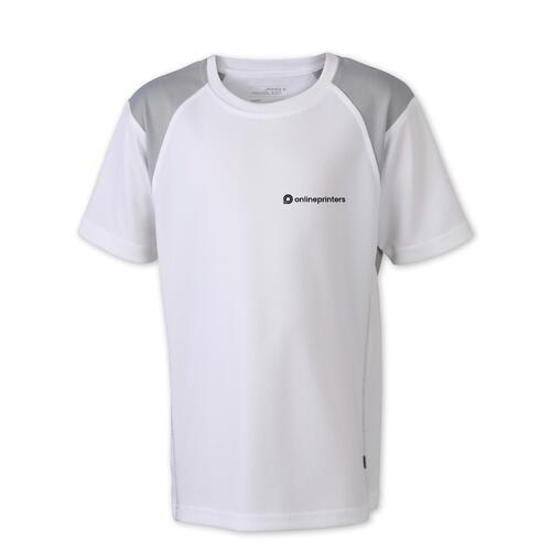 T-shirt de course blanc et argent� en polyester pour enfants.