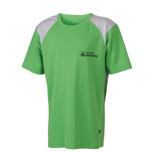 T-shirt de course fonctionnel vert pour enfants  manches courtes.