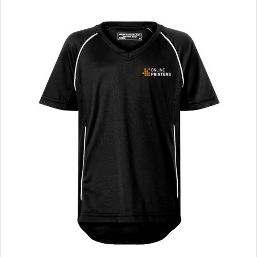 T-shirt d'équipe enfant noir et blanc en polyester avec col en V.