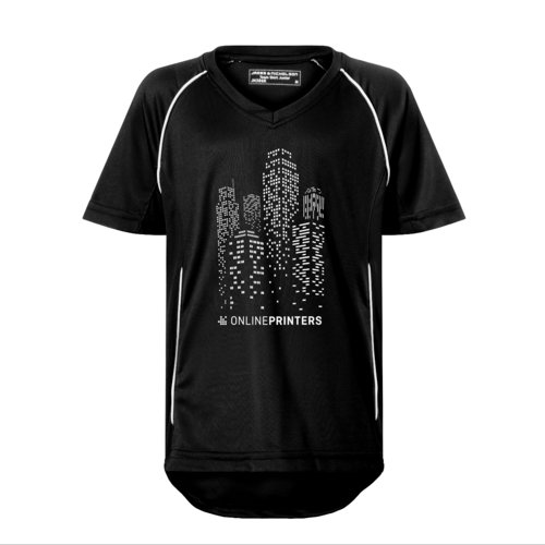T-shirt d'équipe enfant noir et blanc en polyester avec col en V.