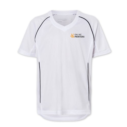 T-shirt blanc en polyester à manches courtes.
