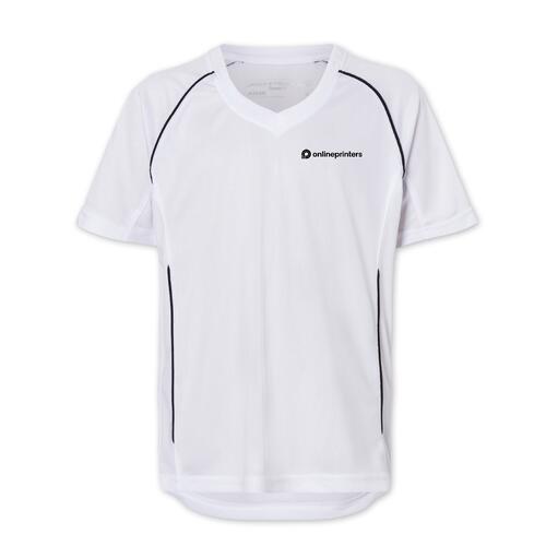T-shirt blanc en polyester � manches courtes.