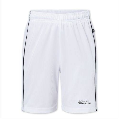 Short de sport enfant blanc en polyester avec taille élastique.