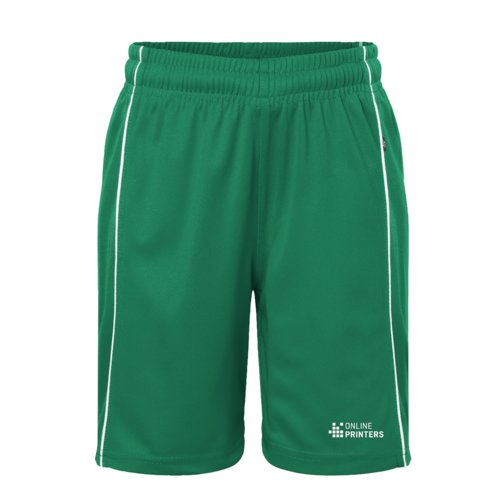 Short de sport vert en tissu fonctionnel avec taille lastique.
