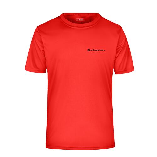T-shirt rouge en polyester avec manches courtes.