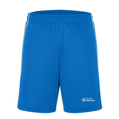 Short bleu en polyester avec taille lastique et cordon de serrage.