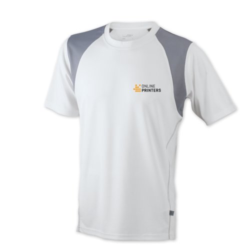 T-shirt de course blanc en polyester pour hommes avec manches courtes.