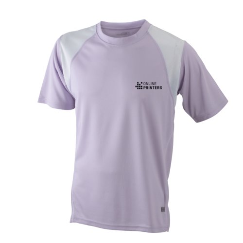 T-shirt de course violet/blanc en polyester pour hommes  manches courtes.