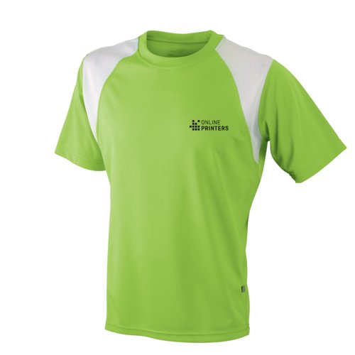 T-shirt de course de sport vert en matriau respirant pour hommes.