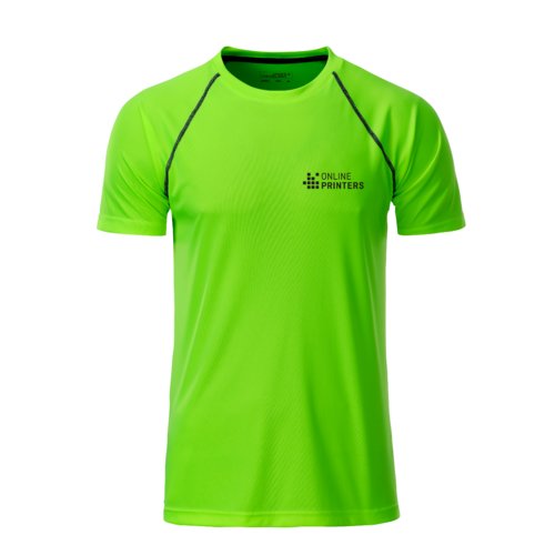 T-shirt de sport vert pour homme en tissu fonctionnel avec manches courtes.