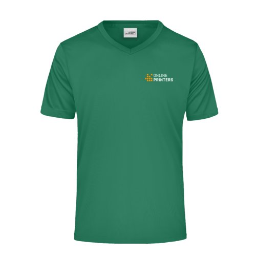 T-shirt vert  col en V en tissu fonctionnel pour hommes.