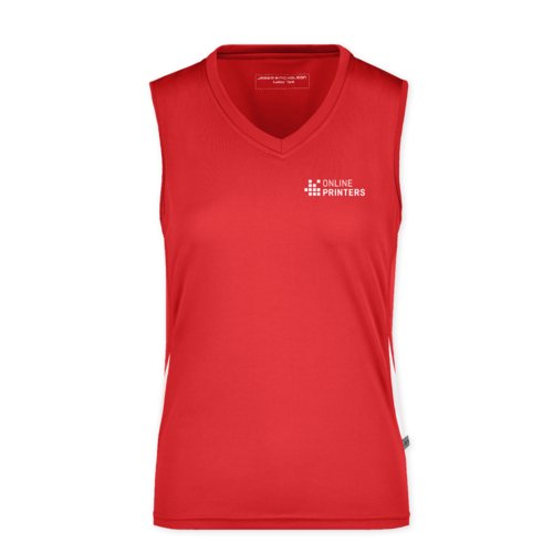 Débardeur rouge et blanc en polyester pour femme.
