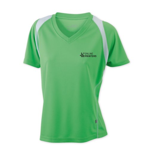 T-shirt de course sportif pour femmes avec col en V et manches courtes.