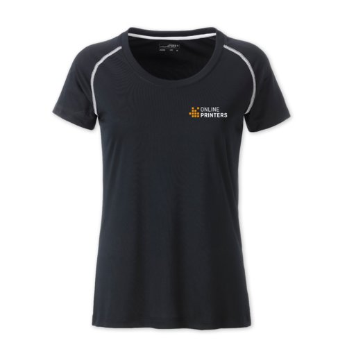 T-shirt de sport fonc en tissu pour femmes avec manches courtes.