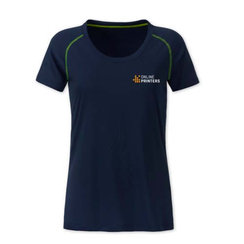 T-shirt marine/jaune néon pour femme en polyester.