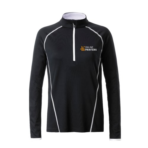 T-shirt de sport  manches longues avec fermeture clair pour femmes.
