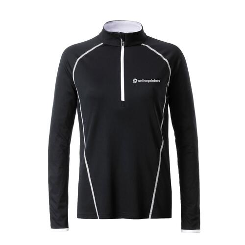 T-shirt de sport � manches longues avec fermeture �clair pour femmes.