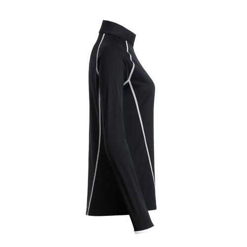 T-shirt � manches longues noir pour femme en polyester, coupe sport.