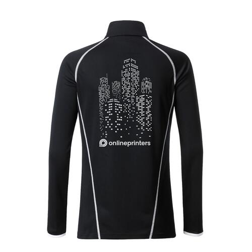T-shirt � manches longues noir et blanc en polyester pour femmes.