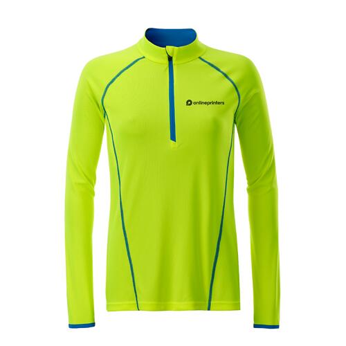 T-shirt � manches longues en polyester jaune n�on pour femmes avec fermeture �clair.