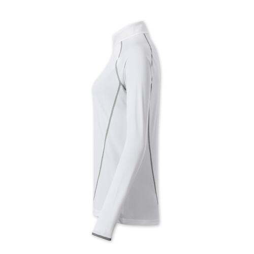 T-shirt blanc � manches longues en polyester avec col montant.