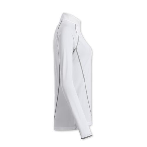 T-shirt � manches longues en polyester blanc pour femmes avec col montant.