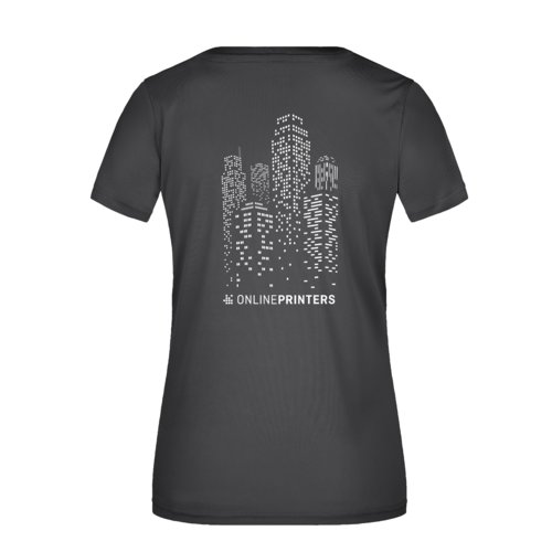 T-shirt noir à col en V pour femme en polyester.