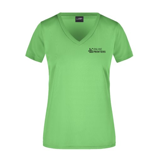 T-shirt en polyester vert pomme à col en V pour femme.