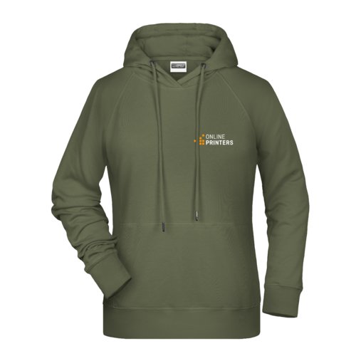 Sweat  capuche vert en tissu pour femme avec capuche et cordon de serrage.
