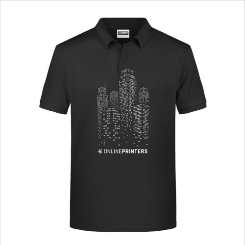 Polo noir en coton avec manches courtes et patte boutonnée.